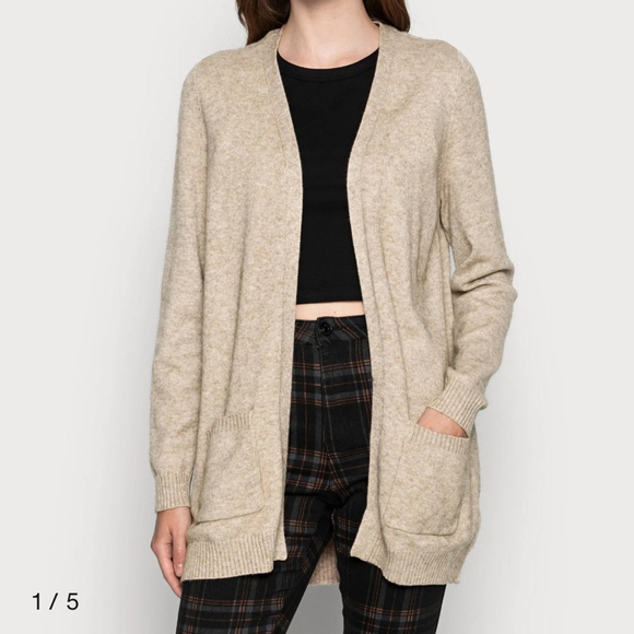 Only Lesly Long Sleeve Open-front Knit Cardigan L Beige Melange - Picture 2 of 13